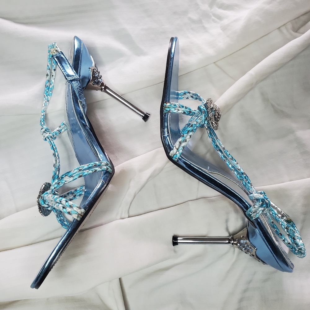 Wild Blue & Silver Strappy Heels